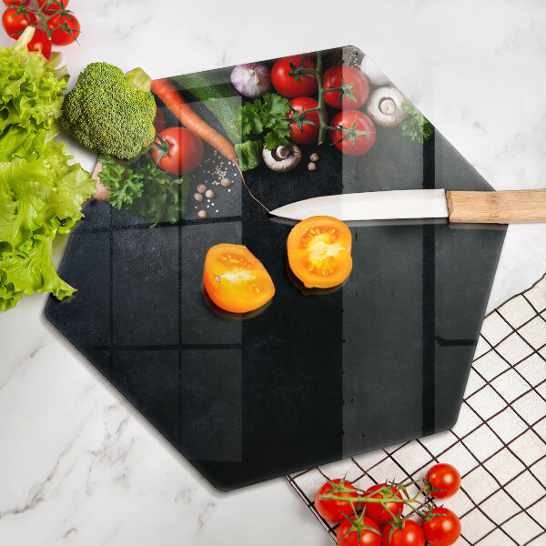 Skärbräda glas sexhörning Färgglada grönsaker