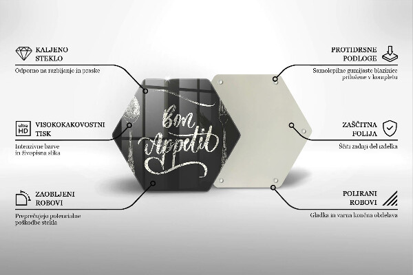 Skärbräda glas sexhörning Bon Appetit inskription