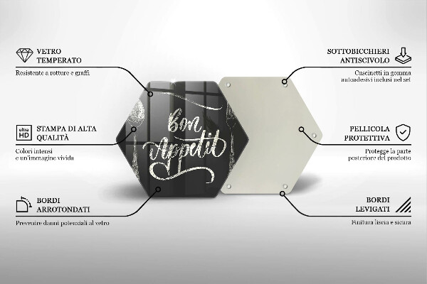 Skärbräda glas sexhörning Bon Appetit inskription