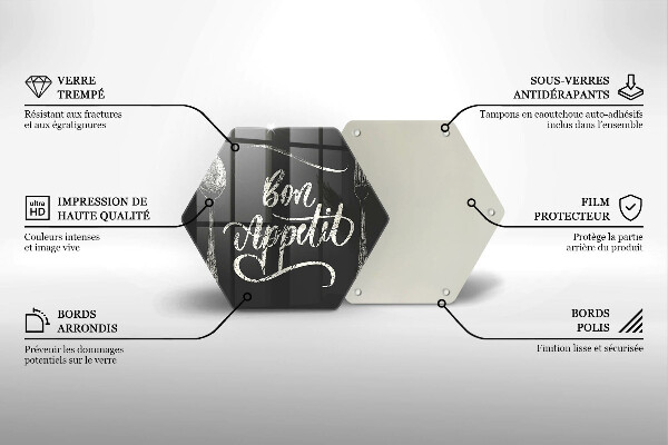 Skärbräda glas sexhörning Bon Appetit inskription