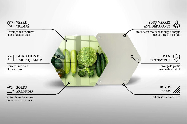Skärbräda glas sexhörning Gröna frukter och grönsaker
