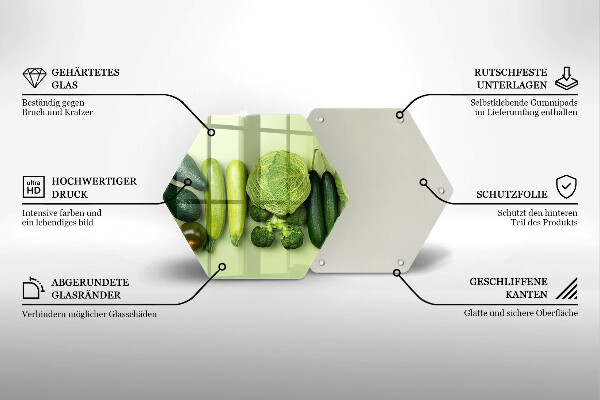 Skärbräda glas sexhörning Gröna frukter och grönsaker