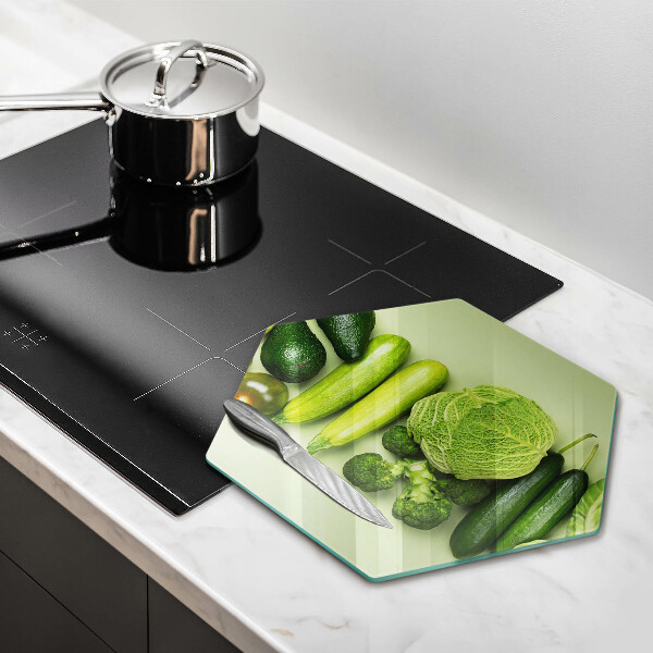 Skärbräda glas sexhörning Gröna frukter och grönsaker