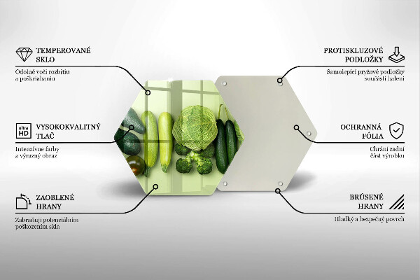 Skärbräda glas sexhörning Gröna frukter och grönsaker