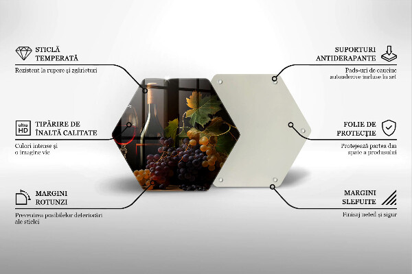 Skärbräda glas sexhörning Glas vin och druvor