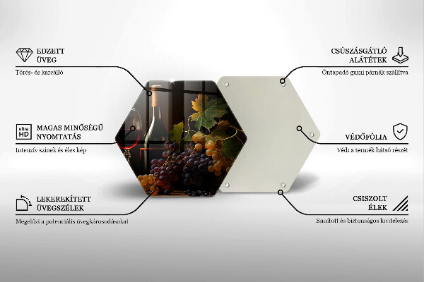 Skärbräda glas sexhörning Glas vin och druvor