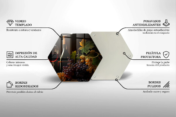 Skärbräda glas sexhörning Glas vin och druvor