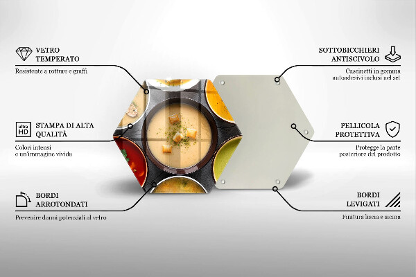 Skärbräda glas sexhörning Färgglada soppor