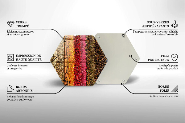 Skärbräda glas sexhörning Färgglada kryddor