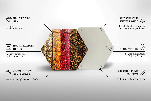 Skärbräda glas sexhörning Färgglada kryddor