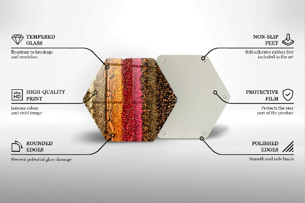 Skärbräda glas sexhörning Färgglada kryddor