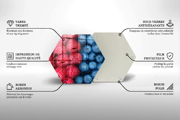 Skärbräda glas sexhörning Hallon och blåbär frukter
