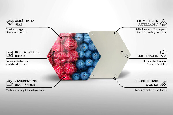 Skärbräda glas sexhörning Hallon och blåbär frukter