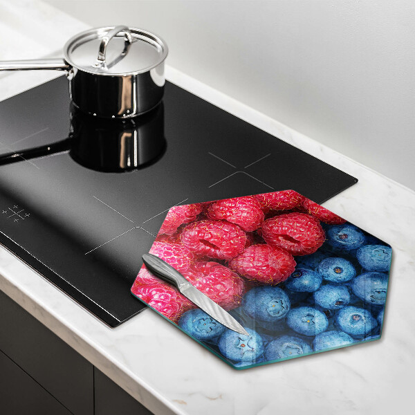 Skärbräda glas sexhörning Hallon och blåbär frukter