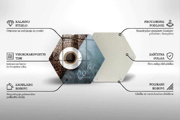 Skärbräda glas sexhörning Kaffebönor och kopp