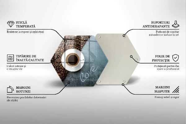 Skärbräda glas sexhörning Kaffebönor och kopp