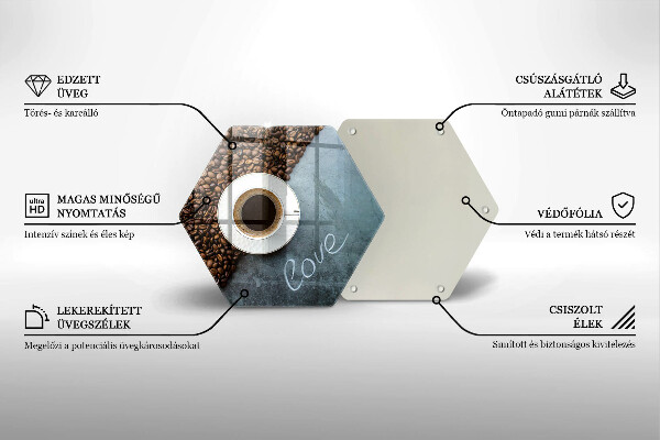 Skärbräda glas sexhörning Kaffebönor och kopp