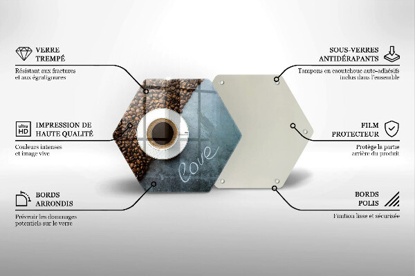Skärbräda glas sexhörning Kaffebönor och kopp