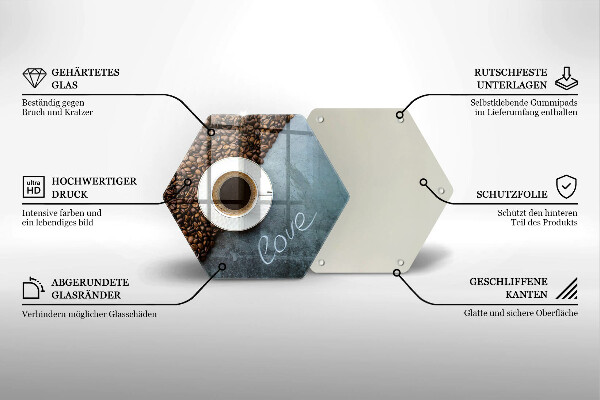 Skärbräda glas sexhörning Kaffebönor och kopp