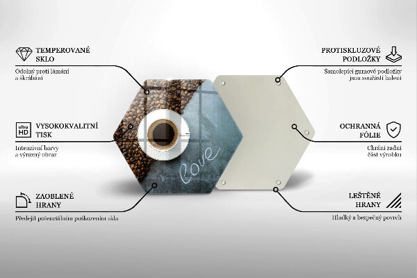 Skärbräda glas sexhörning Kaffebönor och kopp