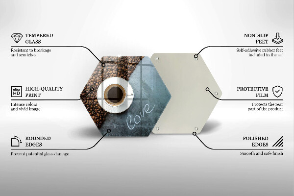 Skärbräda glas sexhörning Kaffebönor och kopp