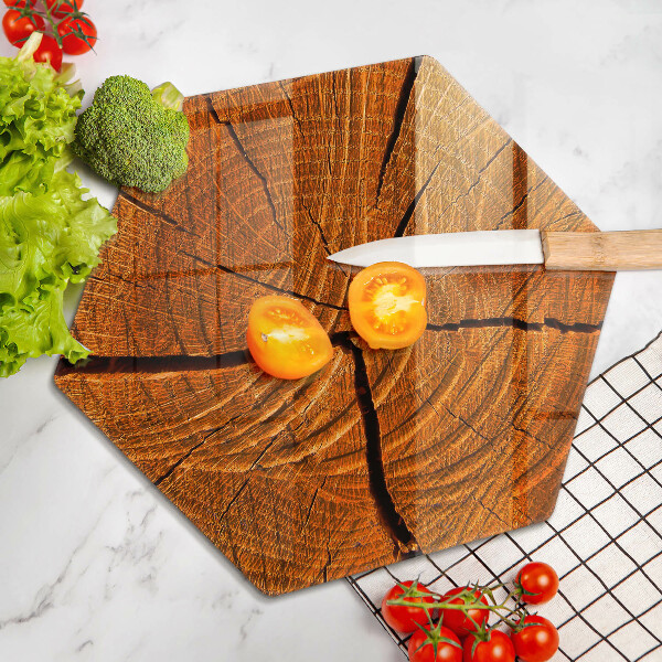 Skärbräda glas sexhörning Trästamstruktur