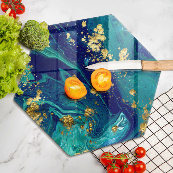 Skärbräda glas sexhörning Abstraktion med guld