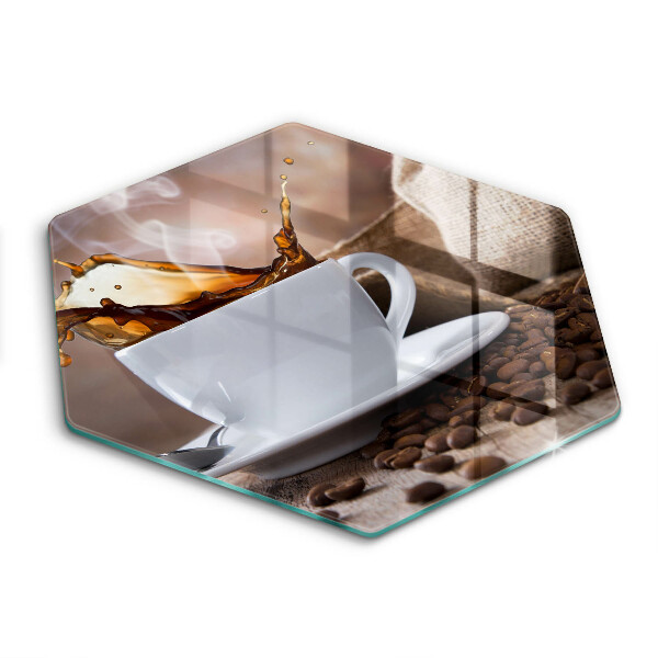 Skärbräda glas sexhörning Kopp och kaffebönor
