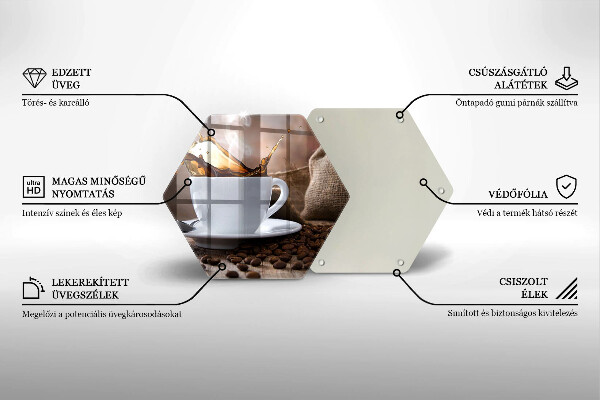 Skärbräda glas sexhörning Kopp och kaffebönor