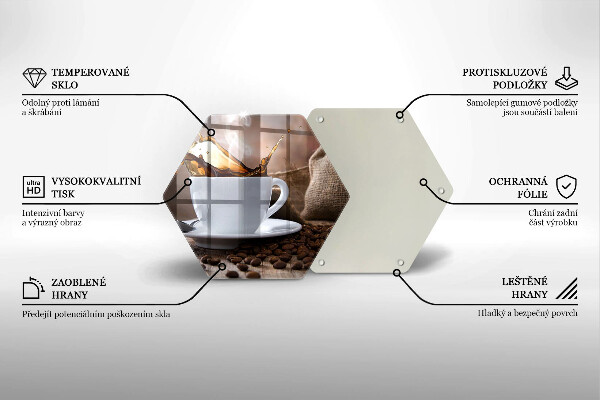 Skärbräda glas sexhörning Kopp och kaffebönor