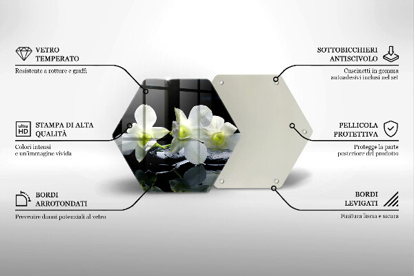 Skärbräda glas sexhörning Vita blommor i Zen vatten