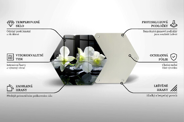 Skärbräda glas sexhörning Vita blommor i Zen vatten