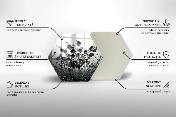 Skärbräda glas sexhörning Maskrosor och dagg
