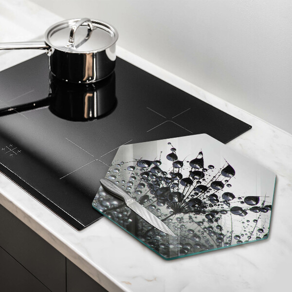 Skärbräda glas sexhörning Maskrosor och dagg