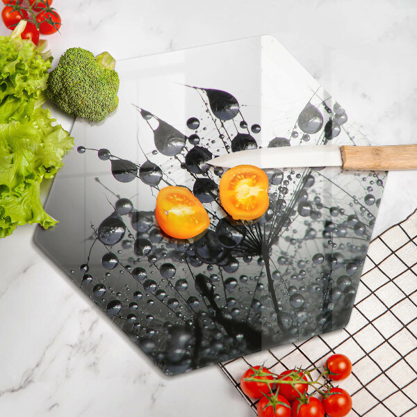 Skärbräda glas sexhörning Maskrosor och dagg