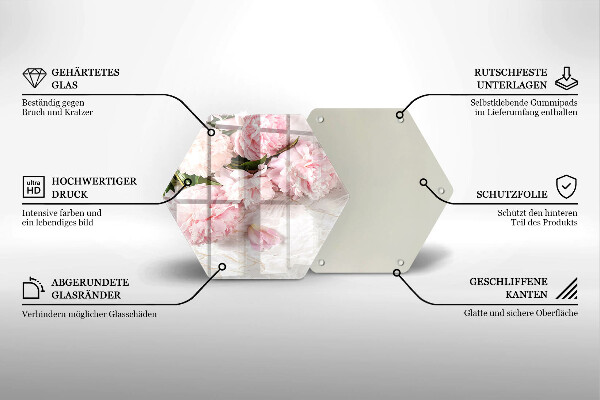 Skärbräda glas sexhörning Delika rosor blommor
