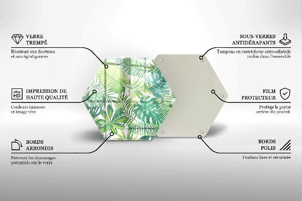 Skärbräda glas sexhörning Akvarell boho blad