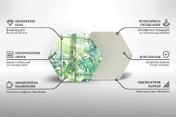 Skärbräda glas sexhörning Akvarell boho blad