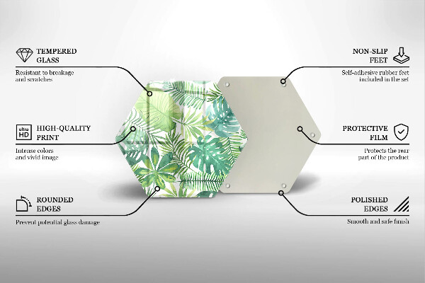 Skärbräda glas sexhörning Akvarell boho blad