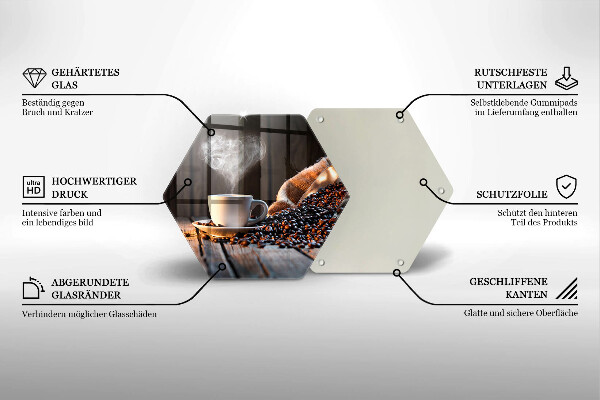 Skärbräda glas sexhörning Kaffekopp och hjärta