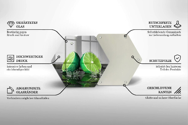 Skärbräda glas sexhörning Saftiga lime och vatten