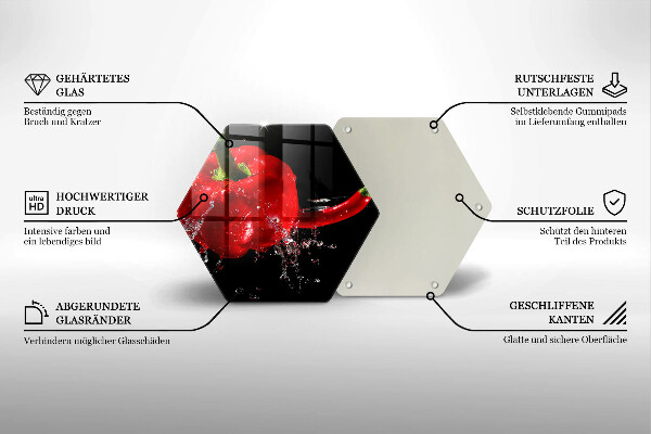 Skärbräda glas sexhörning Röd paprika i vatten