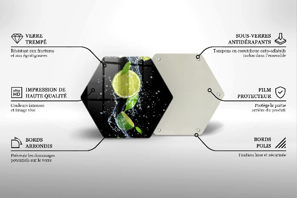 Skärbräda glas sexhörning Saftiga limefrukter i vatten