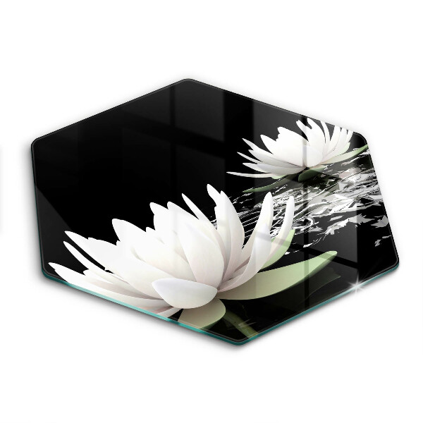 Skärbräda glas sexhörning Vita liljor på vattnet