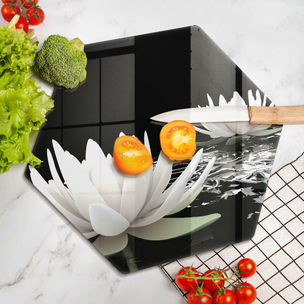 Skärbräda glas sexhörning Vita liljor på vattnet