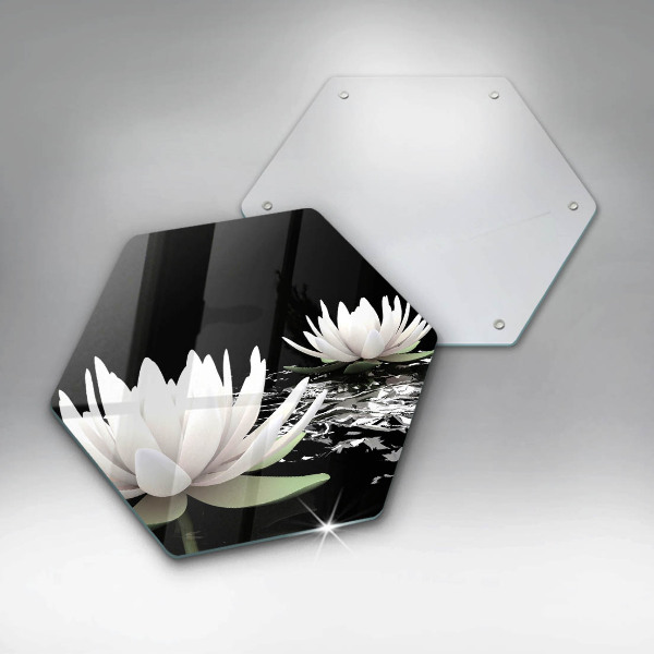 Skärbräda glas sexhörning Vita liljor på vattnet