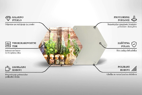 Skärbräda glas sexhörning Örter kryddor och trä