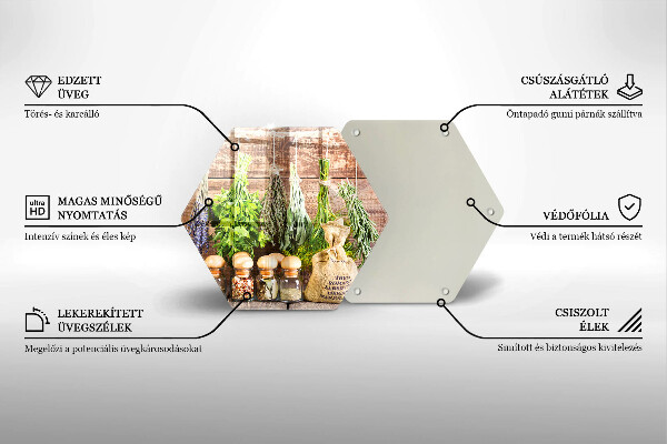 Skärbräda glas sexhörning Örter kryddor och trä