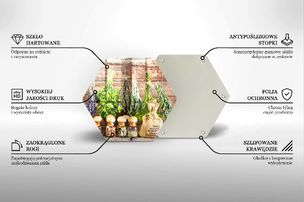 Skärbräda glas sexhörning Örter kryddor och trä