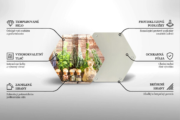 Skärbräda glas sexhörning Örter kryddor och trä